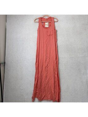 Keysha Dress Womens Medium Pink Cotton Silk Tank Maxi Side Slit Made In Italy